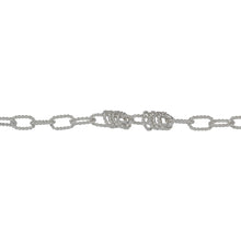 Load image into Gallery viewer, Chain by Foot. Sterling Silver Seven of 4.3mm Width by 7.3mm Length Twisted Rectangulars Connected to One of Smooth Rectangular with Four of 2.5mm Width by 5.5mm Length Twisted Circles hanging off Smooth Rectangular, Fancy Chain. Price per: 1 Foot.
