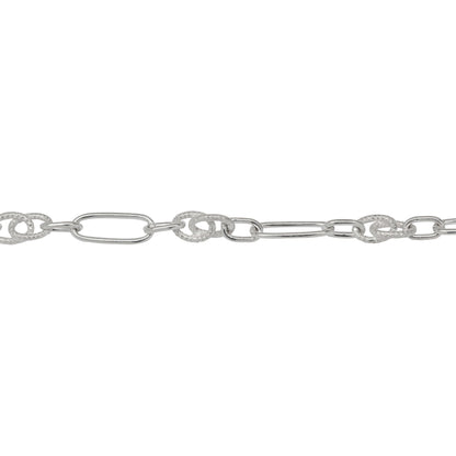 Chain by Foot. Sterling Silver 4.8mm Width by 12.4mm Length Elongated Oval Link With 3.5mm Width by 6.0mm Length Oval Link and 5.0mm by 10.0mm Textured Figure 8 Link, Fancy Chain. Price per: 1 Foot.