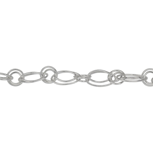 Chain by Foot. Sterling Silver 7.0mm Width by 13.2mm Length and 5.9mm Width by 10.2mm Length Oval DoubleLinks Connected to 7.8mm Width / Length and 5.8mm Width / Length Circle DoubleLinks, Fancy Chain. Price per: 1 Foot.