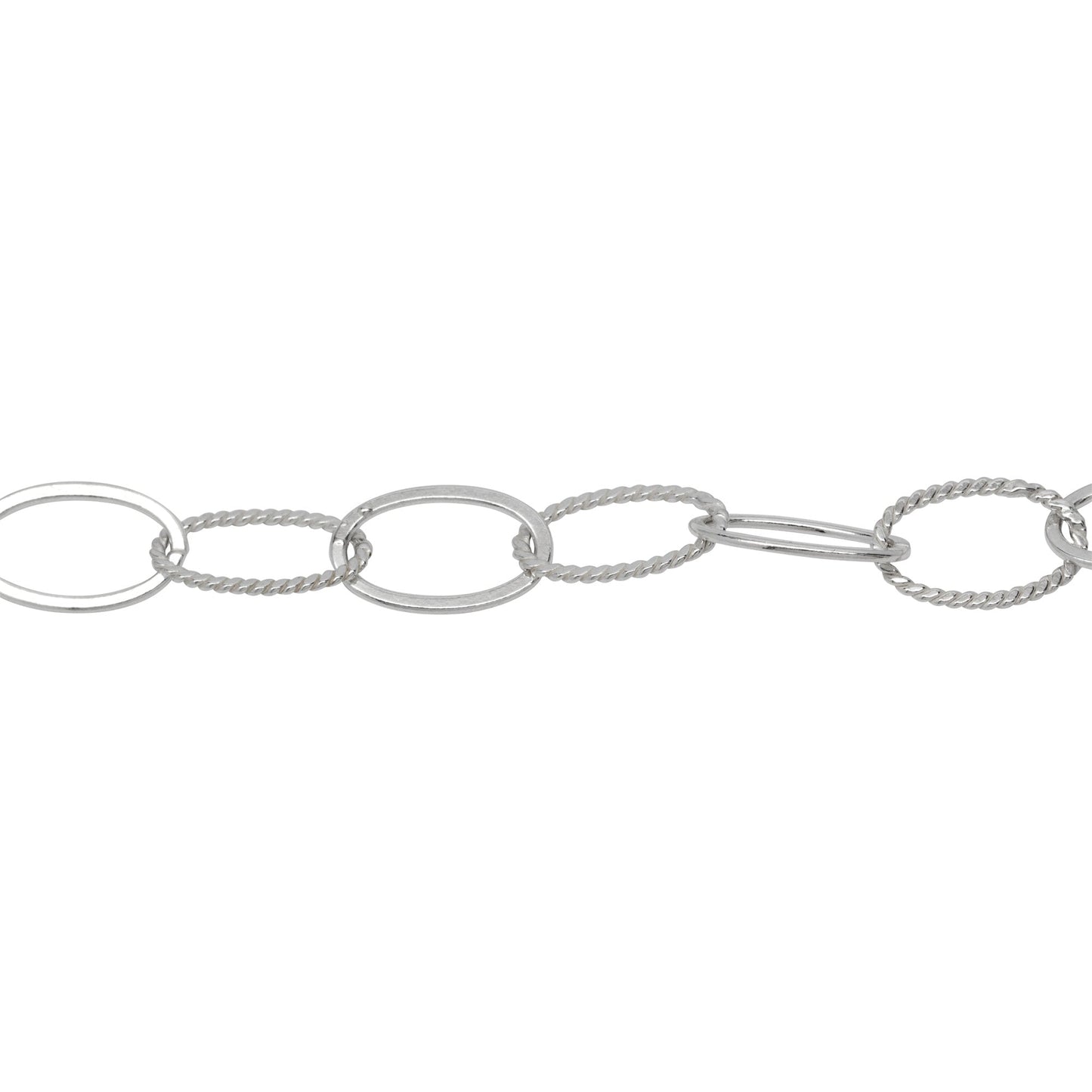 Chain by Foot. Sterling Silver 7.8mm Width by 13.0mm Length Flat and Twisted Oval Links, Cable Chain. Price per: 1 Foot.