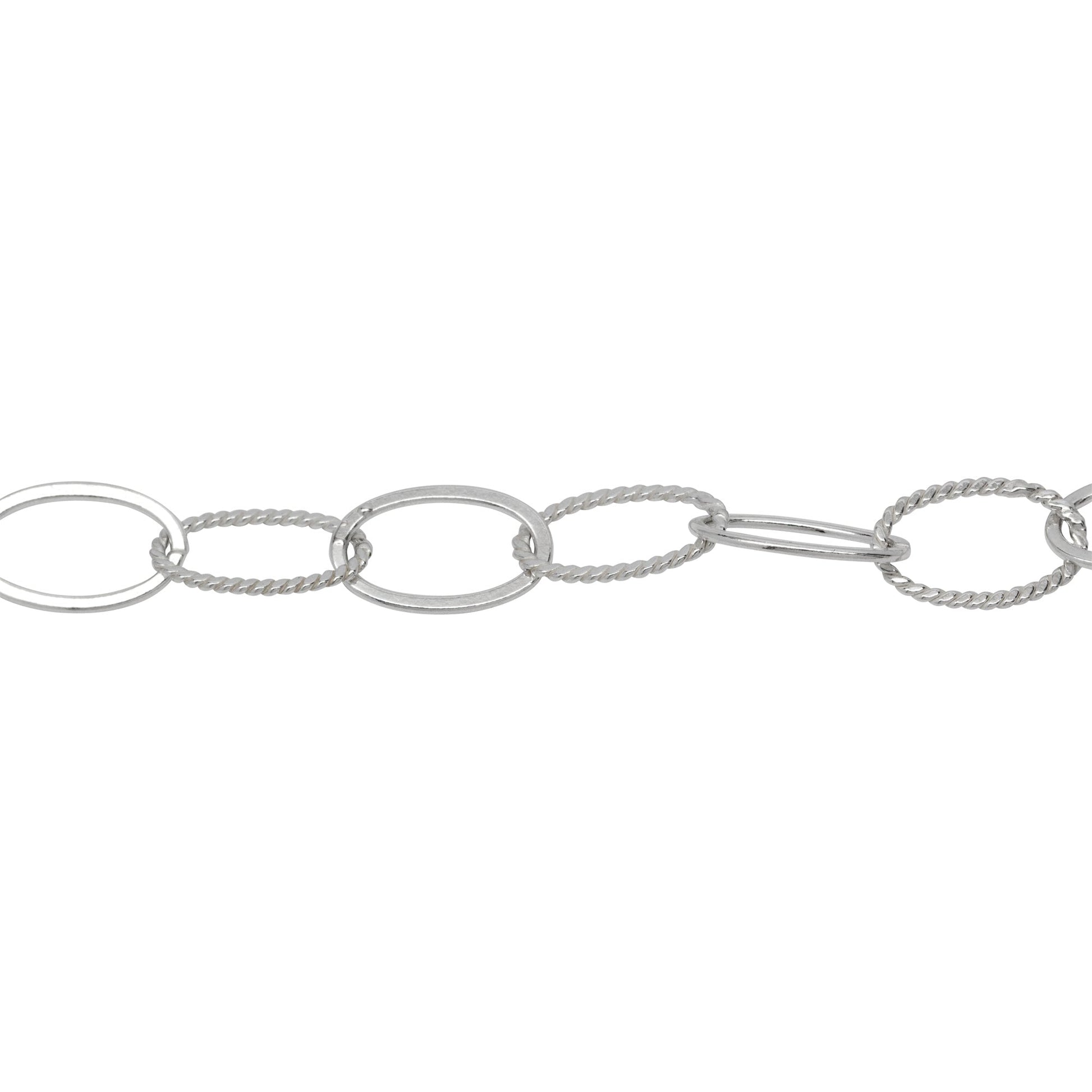 Chain by Foot. Sterling Silver 7.8mm Width by 13.0mm Length Flat and Twisted Oval Links, Cable Chain. Price per: 1 Foot.