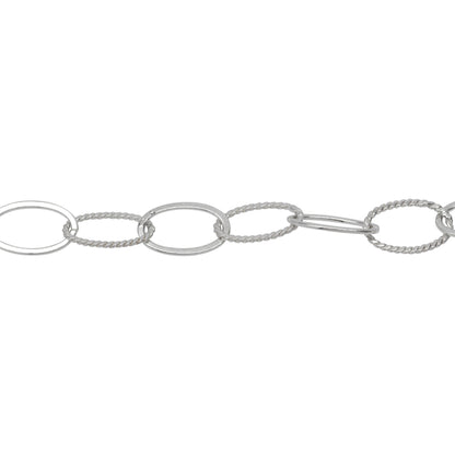 Chain by Foot. Sterling Silver 7.8mm Width by 13.0mm Length Flat and Twisted Oval Links, Cable Chain. Price per: 1 Foot.