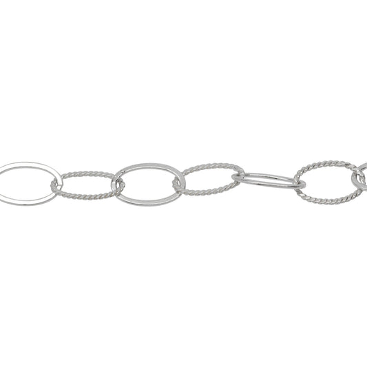 Chain by Foot. Sterling Silver 7.8mm Width by 13.0mm Length Flat and Twisted Oval Links, Cable Chain. Price per: 1 Foot.