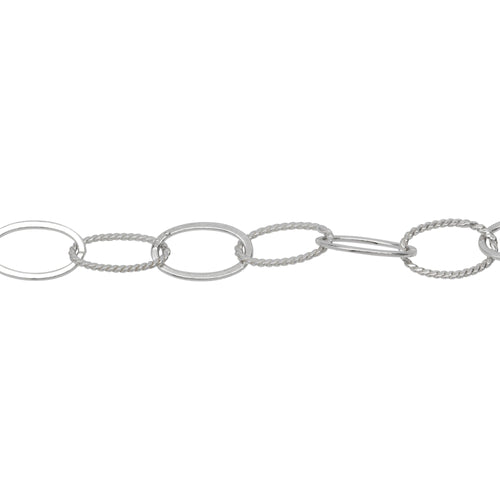 Chain by Foot. Sterling Silver 7.8mm Width by 13.0mm Length Flat and Twisted Oval Links, Cable Chain. Price per: 1 Foot.