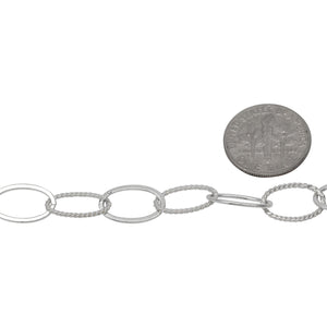 Sterling Silver 7.8mm Width by 13.0mm Length Flat and Twisted Oval Links, Cable Chain. Price per: 1 Foot.