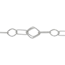 Load image into Gallery viewer, Chain by Foot. Sterling Silver Triple 14.0mm Width / Length Square Links Connected to One of 5.5mm Width by 13.0mm Length Elongated Oval Link and One of 10.0mm Width / Length Smaller Square Link, Fancy Chain. Price per: 1 Foot.
