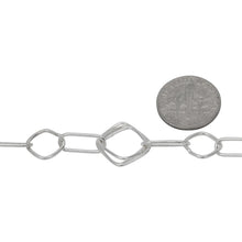 Load image into Gallery viewer, Sterling Silver Triple 14.0mm Width / Length Square Links Connected to One of 5.5mm Width by 13.0mm Length Elongated Oval Link and One of 10.0mm Width / Length Smaller Square Link, Fancy Chain. Price per: 1 Foot.
