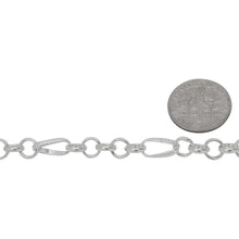 Load image into Gallery viewer, Sterling Silver Five of 6.0mm Width / Length Rolo Links Connected to One of 6.0mm Width by 10.8mm Length slightly Twisted Textured Oval Rolo Link, Rolo Chain. Price per: 1 Foot.
