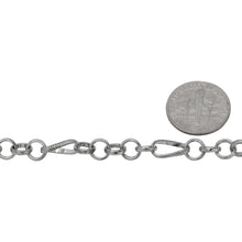 Load image into Gallery viewer, Sterling Silver Oxidized Five of 6.0mm Width / Length Rolo Links Connected to One of 6.0mm Width by 10.8mm Length slightly Twisted Textured Oval Rolo Link, Rolo Chain. Price per: 1 Foot.
