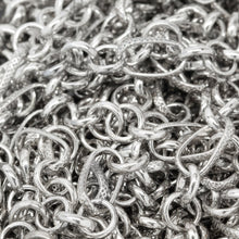 Load image into Gallery viewer, Sterling Silver Oxidized Five of 6.0mm Width / Length Rolo Links Connected to One of 6.0mm Width by 10.8mm Length slightly Twisted Textured Oval Rolo Link, Rolo Chain. Price per: 1 Foot.
