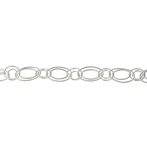 Sterling Silver 8.0mm by 14.0mm and 11.0mm by 19.5mm Double Oval Links Connected to 12.5mm and 8.0mm Double Circle Links, Long and Short Chain. Price per: 1 Inch.