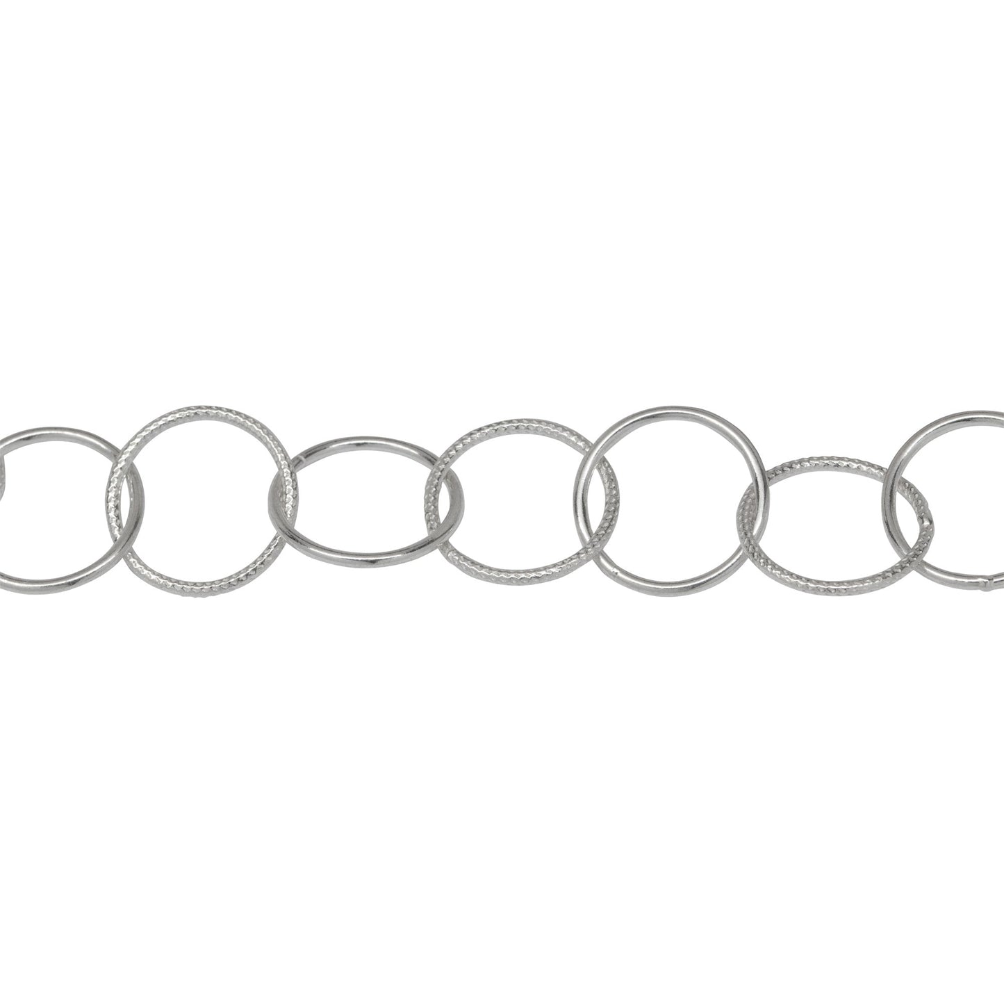 Chain by Foot. Sterling Silver 12.6mm Width / Length Smooth and Textured Circle Links, Circle Chain. Price per: 1 Foot.