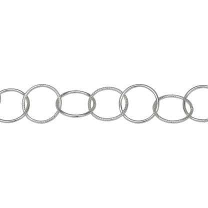 Chain by Foot. Sterling Silver 12.6mm Width / Length Smooth and Textured Circle Links, Circle Chain. Price per: 1 Foot.