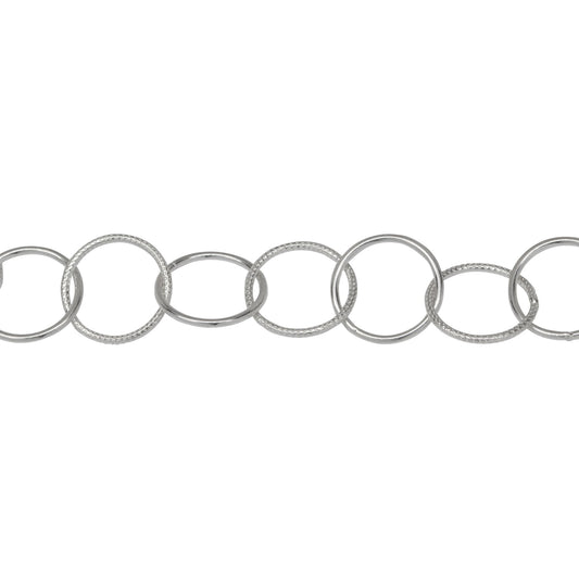 Chain by Foot. Sterling Silver 12.6mm Width / Length Smooth and Textured Circle Links, Circle Chain. Price per: 1 Foot.