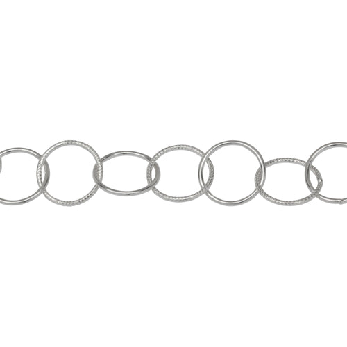 Chain by Foot. Sterling Silver 12.6mm Width / Length Smooth and Textured Circle Links, Circle Chain. Price per: 1 Foot.