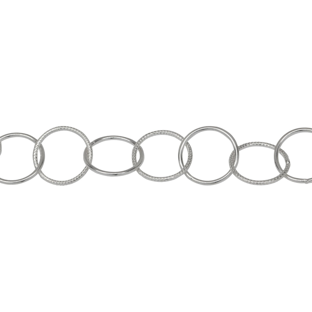 Chain by Foot. Sterling Silver 12.6mm Width / Length Smooth and Textured Circle Links, Circle Chain. Price per: 1 Foot.