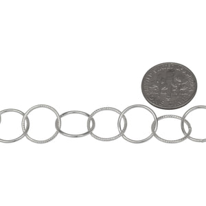 Sterling Silver 12.6mm Width / Length Smooth and Textured Circle Links, Circle Chain. Price per: 1 Foot.