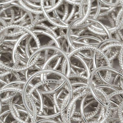 Sterling Silver 12.6mm Width / Length Smooth and Textured Circle Links, Circle Chain. Price per: 1 Foot.