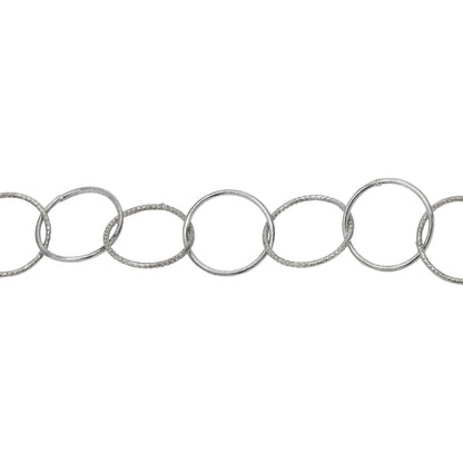 Chain by Foot. Sterling Silver Oxidized 12.6mm Width / Length Smooth and Textured Circle Links, Circle Chain. Price per: 1 Foot.