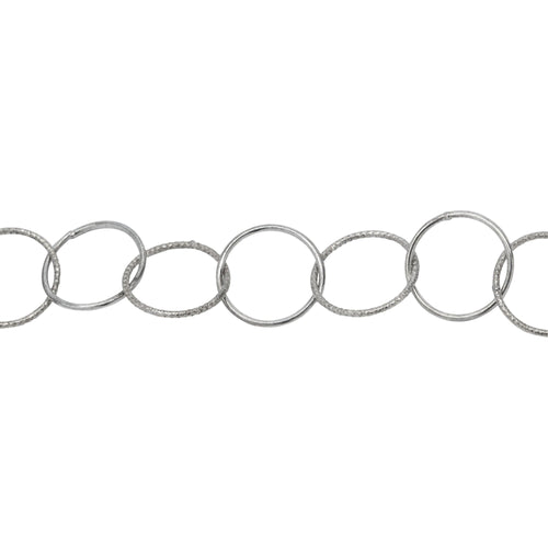 Chain by Foot. Sterling Silver Oxidized 12.6mm Width / Length Smooth and Textured Circle Links, Circle Chain. Price per: 1 Foot.
