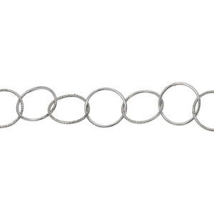 Chain by Foot. Sterling Silver Oxidized 12.6mm Width / Length Smooth and Textured Circle Links, Circle Chain. Price per: 1 Foot.
