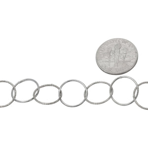 Sterling Silver Oxidized 12.6mm Width / Length Smooth and Textured Circle Links, Circle Chain. Price per: 1 Foot.