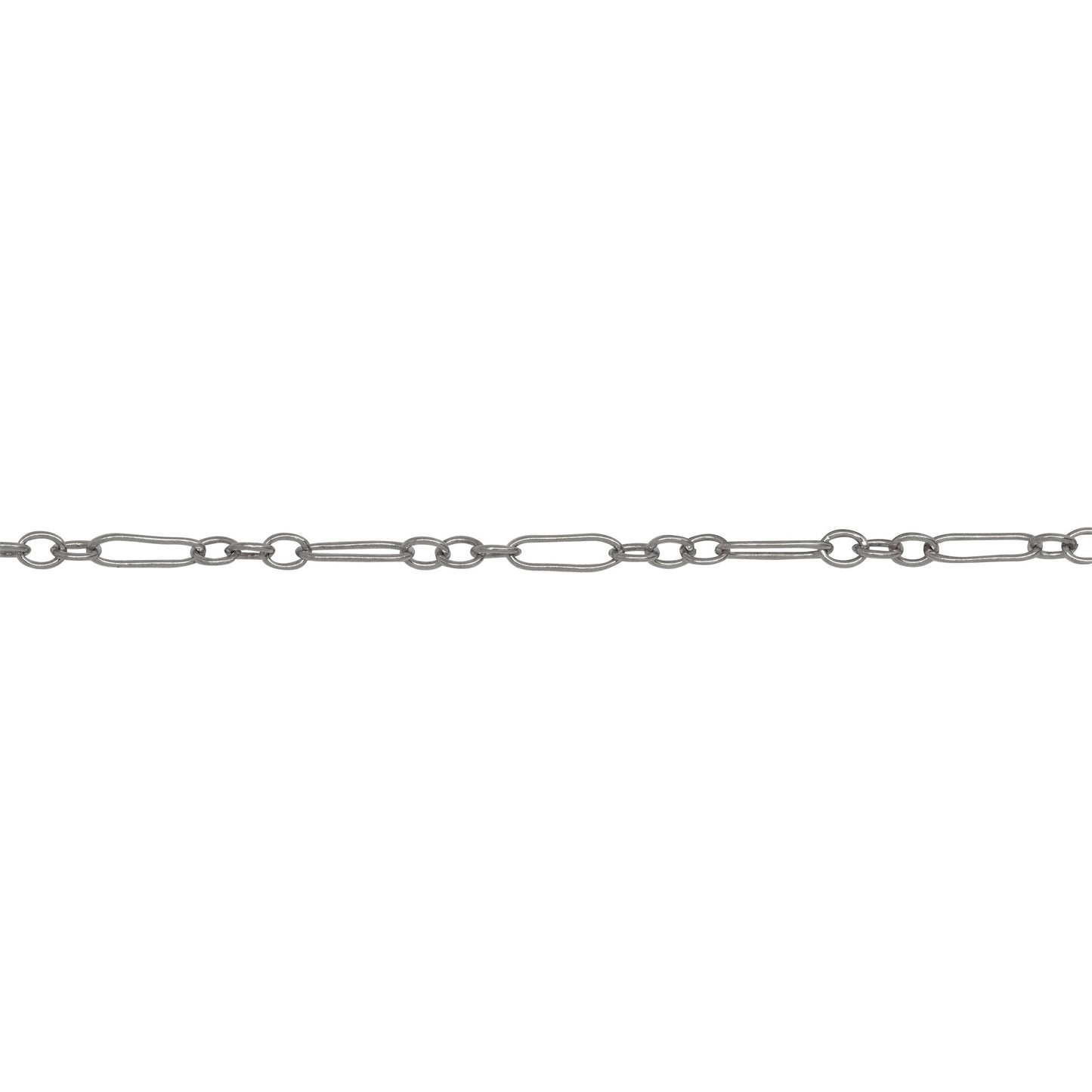 Chain by Foot. Sterling Silver 1.7mm Width by 5.0mm Length Long Smooth Oval Link Connected to 1.6mm Width by 2.1mm Length Short Smooth Oval Links, Long and Short Chain. Price per: 1 Foot.