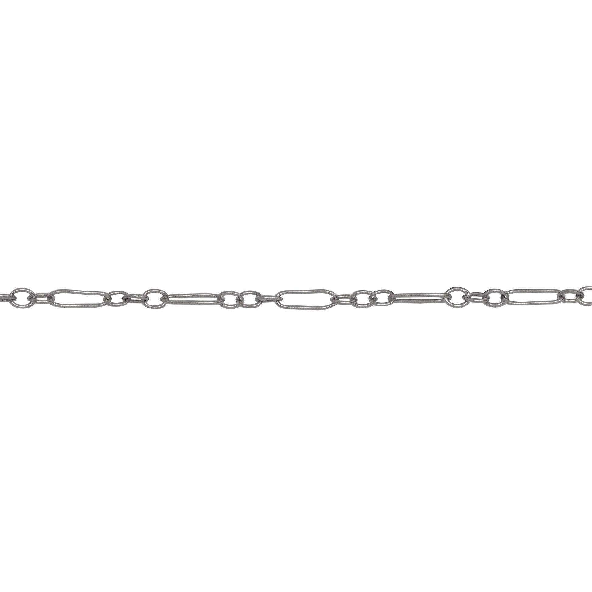 Chain by Foot. Sterling Silver 1.7mm Width by 5.0mm Length Long Smooth Oval Link Connected to 1.6mm Width by 2.1mm Length Short Smooth Oval Links, Long and Short Chain. Price per: 1 Foot.