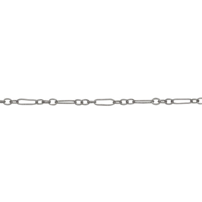 Chain by Foot. Sterling Silver 1.7mm Width by 5.0mm Length Long Smooth Oval Link Connected to 1.6mm Width by 2.1mm Length Short Smooth Oval Links, Long and Short Chain. Price per: 1 Foot.