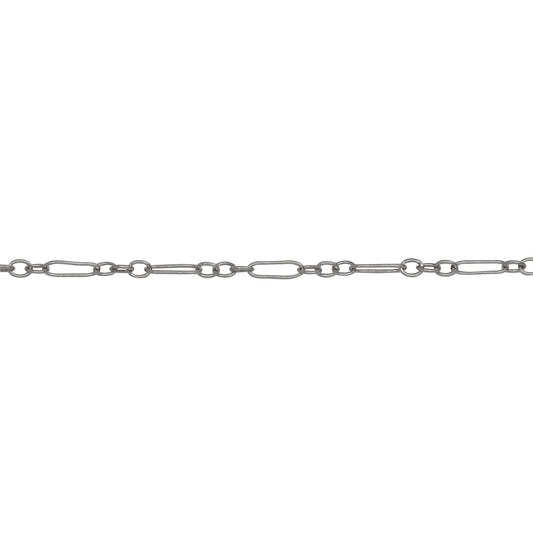 Chain by Foot. Sterling Silver 1.7mm Width by 5.0mm Length Long Smooth Oval Link Connected to 1.6mm Width by 2.1mm Length Short Smooth Oval Links, Long and Short Chain. Price per: 1 Foot.
