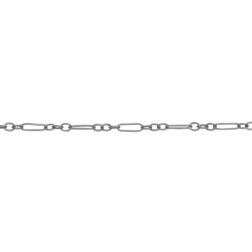 Chain by Foot. Sterling Silver 1.7mm Width by 5.0mm Length Long Smooth Oval Link Connected to 1.6mm Width by 2.1mm Length Short Smooth Oval Links, Long and Short Chain. Price per: 1 Foot.