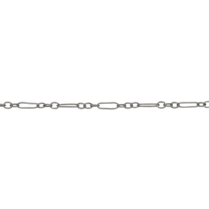 Chain by Foot. Sterling Silver 1.7mm Width by 5.0mm Length Long Smooth Oval Link Connected to 1.6mm Width by 2.1mm Length Short Smooth Oval Links, Long and Short Chain. Price per: 1 Foot.