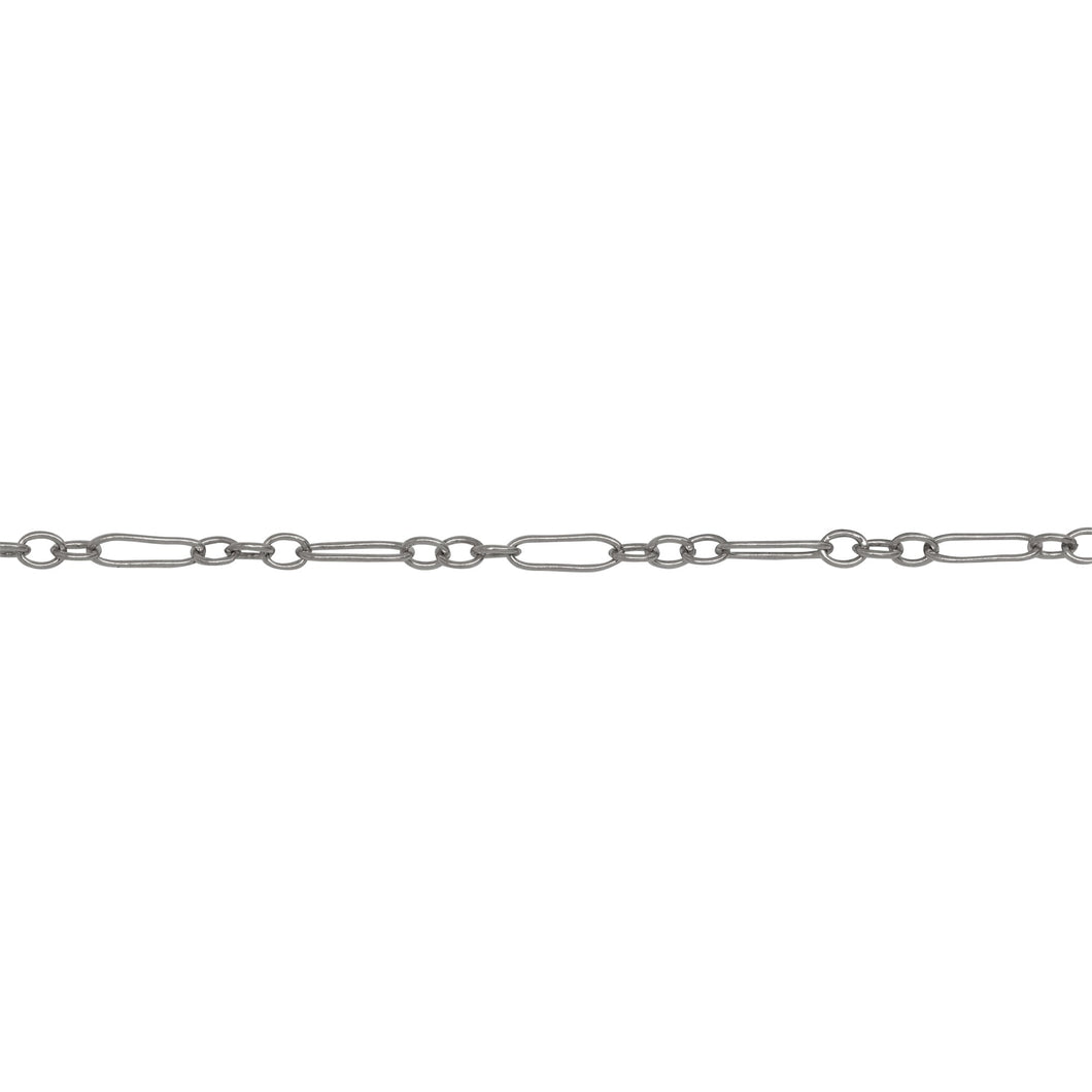 Chain by Foot. Sterling Silver 1.7mm Width by 5.0mm Length Long Smooth Oval Link Connected to 1.6mm Width by 2.1mm Length Short Smooth Oval Links, Long and Short Chain. Price per: 1 Foot.
