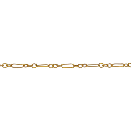 Chain by Foot. 14kt Gold Filled 1.7mm Width by 5.0mm Length Long Smooth Oval Link Connected to 1.6mm Width by 2.1mm Length Short Smooth Oval Links, Long and Short Chain. Price per: 1 Foot.