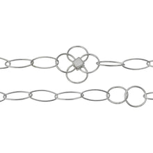 Load image into Gallery viewer, Chain by Foot. Sterling Silver Five 7.0mm Width by 17.0mm Length Paper Clip Links Connected to 25.0mm Width / Length Textured Flower and Two of 12.5mm Textured Circle Links, Fancy Chain. Price per: 1 Foot.

