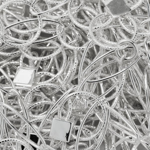 Sterling Silver Five 7.0mm Width by 17.0mm Length Paper Clip Links Connected to 25.0mm Width / Length Textured Flower and Two of 12.5mm Textured Circle Links, Fancy Chain. Price per: 1 Foot.