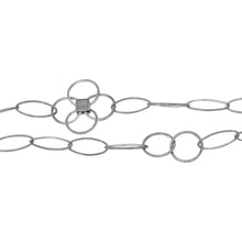 Load image into Gallery viewer, Chain by Foot. Sterling Silver Oxidized Five 7.0mm Width by 17.0mm Length Paper Clip Links Connected to 25.0mm Width / Length Textured Flower and Two of 12.5mm Textured Circle Links, Fancy Chain. Price per: 1 Foot.
