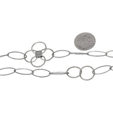 Load image into Gallery viewer, Sterling Silver Oxidized Five 7.0mm Width by 17.0mm Length Paper Clip Links Connected to 25.0mm Width / Length Textured Flower and Two of 12.5mm Textured Circle Links, Fancy Chain. Price per: 1 Foot.
