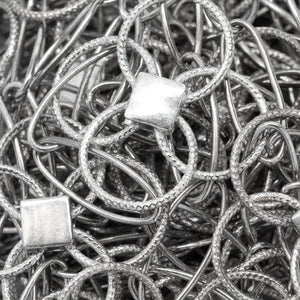 Sterling Silver Oxidized Five 7.0mm Width by 17.0mm Length Paper Clip Links Connected to 25.0mm Width / Length Textured Flower and Two of 12.5mm Textured Circle Links, Fancy Chain. Price per: 1 Foot.