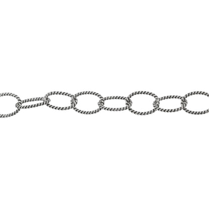 Chain by Foot. Sterling Silver Oxidized 6.5mm by 9.0mm Twisted Wire Oval Cable Chain. Price per: 1 Foot.
