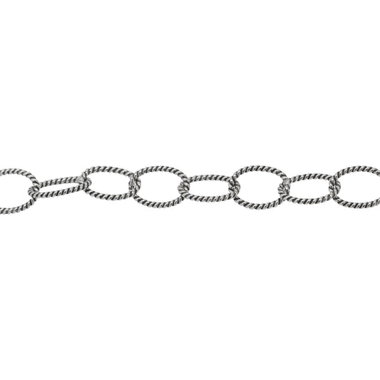 Chain by Foot. Sterling Silver Oxidized 6.5mm by 9.0mm Twisted Wire Oval Cable Chain. Price per: 1 Foot.
