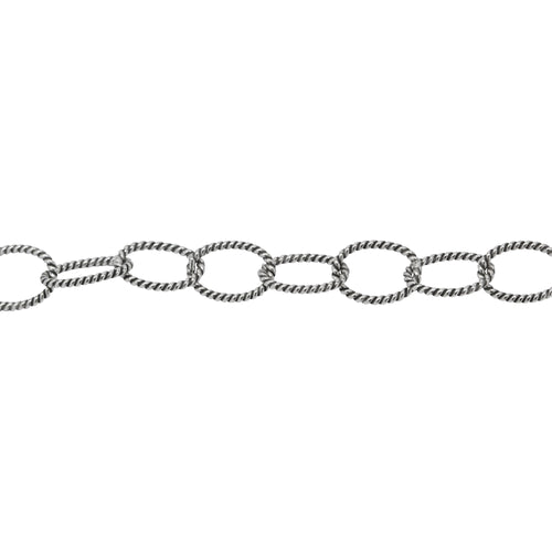 Chain by Foot. Sterling Silver Oxidized 6.5mm by 9.0mm Twisted Wire Oval Cable Chain. Price per: 1 Foot.