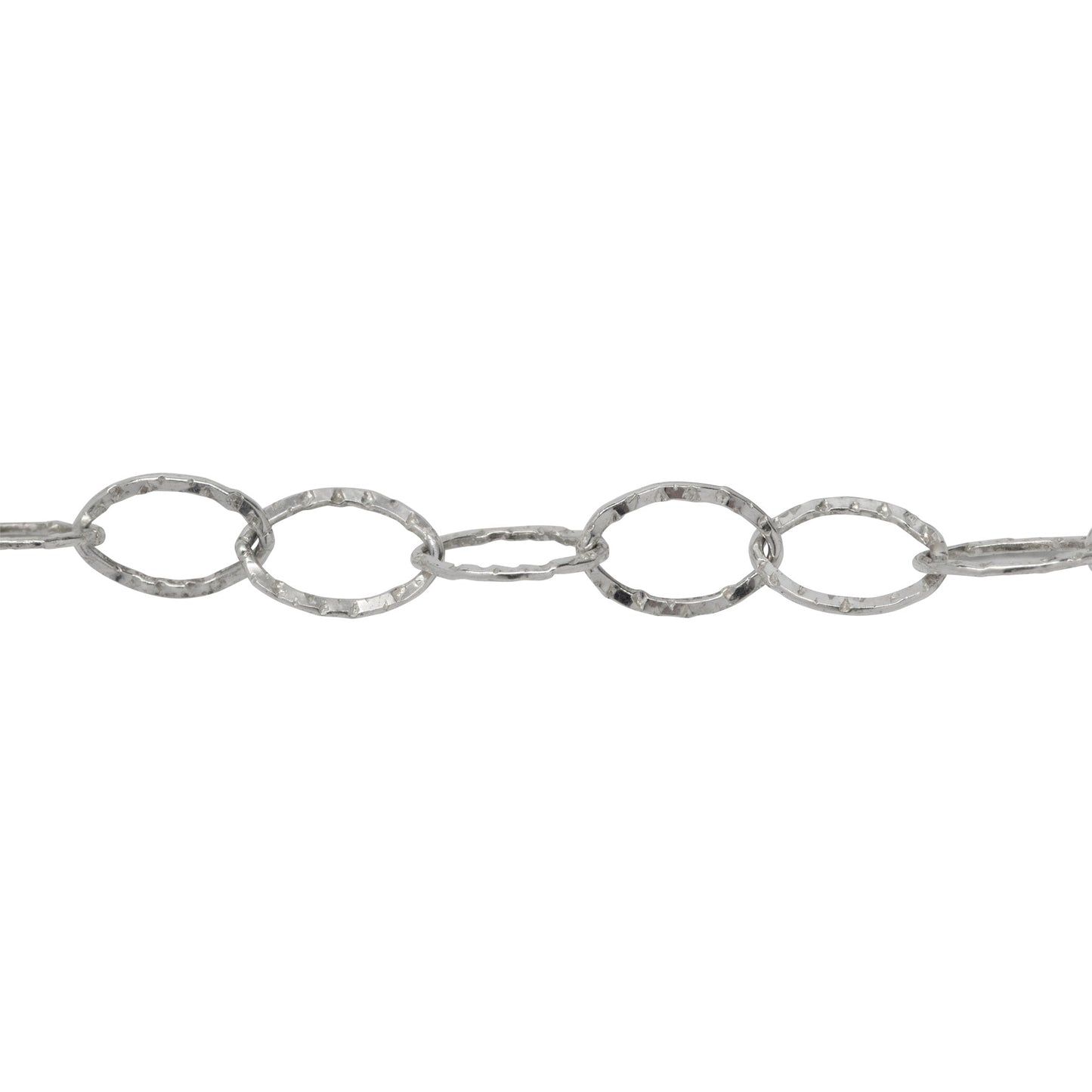 Chain by Foot. Sterling Silver 5.7mm width by 8.0mm length, Flat Hammered Oval Cable Chain. Price per: 1 Foot.