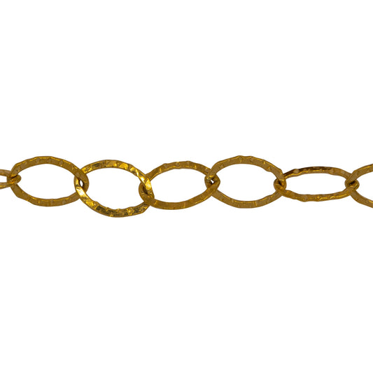 Chain by Foot. 14kt Gold Filled 5.7mm width by 8.0mm length, Flat Hammered Oval Cable Chain. Price per: 1 Foot.