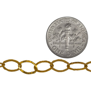 14kt Gold Filled 5.7mm width by 8.0mm length, Flat Hammered Oval Cable Chain. Price per: 1 Foot.