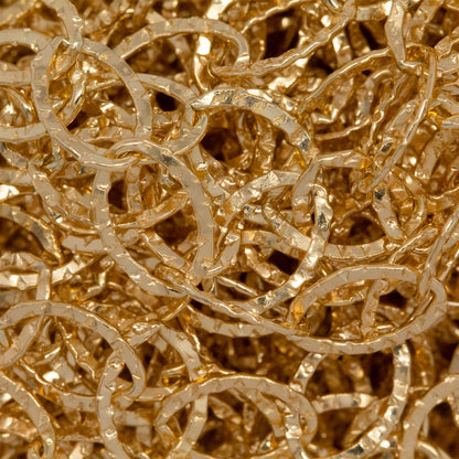 14kt Gold Filled 5.7mm width by 8.0mm length, Flat Hammered Oval Cable Chain. Price per: 1 Foot.