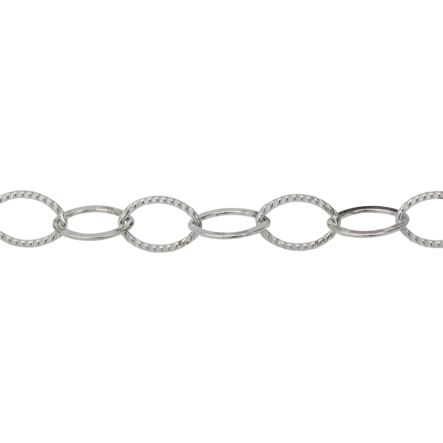Chain by Foot. Sterling Silver 5.6mm Width by 8.1mm Length, Flat and Corrugated Oval Cable Chain. Price per: 1 Foot.