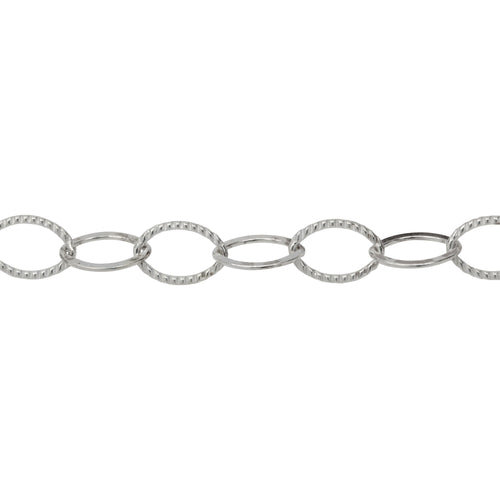 Chain by Foot. Sterling Silver 5.6mm Width by 8.1mm Length, Flat and Corrugated Oval Cable Chain. Price per: 1 Foot.