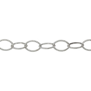 Chain by Foot. Sterling Silver 5.6mm Width by 8.1mm Length, Flat and Corrugated Oval Cable Chain. Price per: 1 Foot.