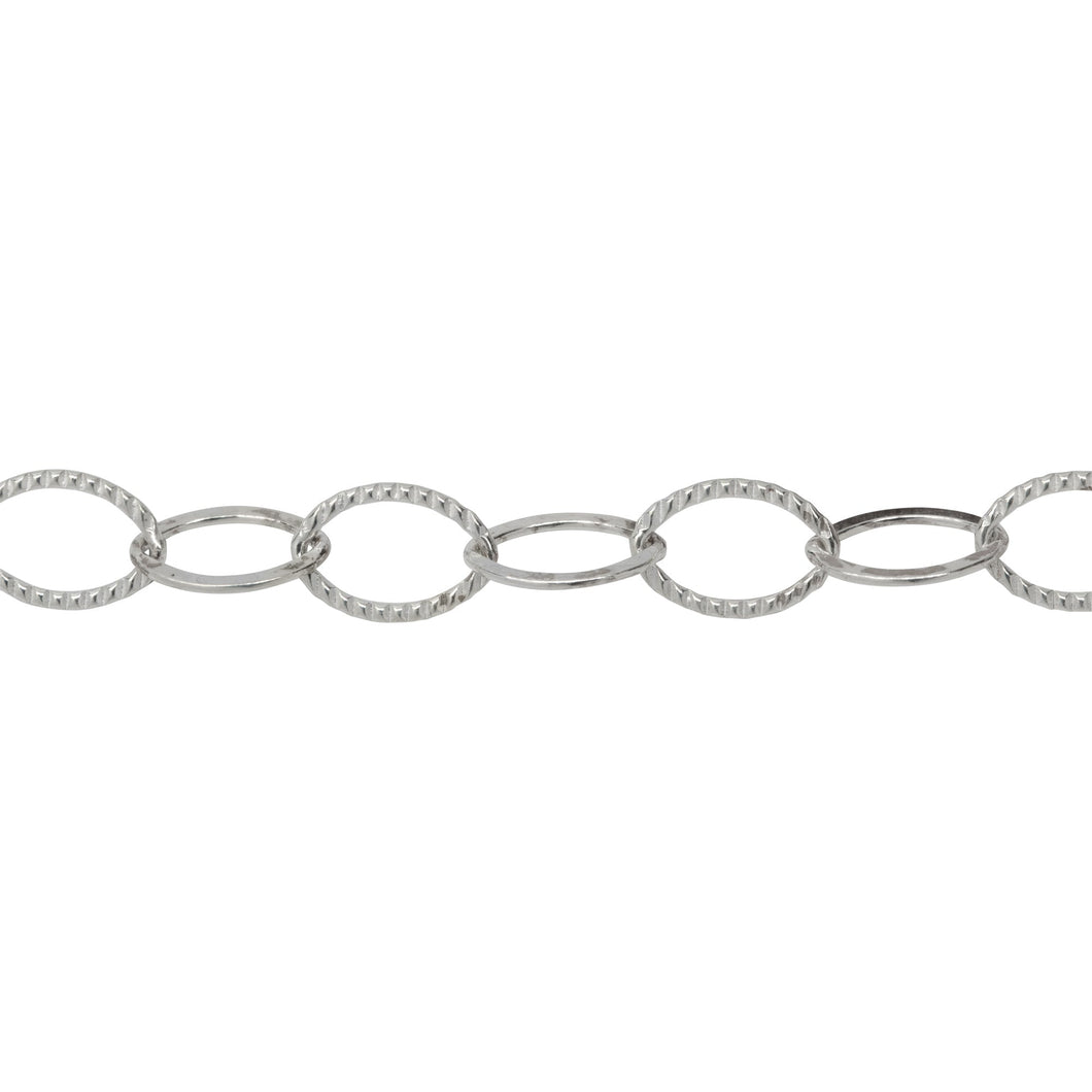 Chain by Foot. Sterling Silver 5.6mm Width by 8.1mm Length, Flat and Corrugated Oval Cable Chain. Price per: 1 Foot.